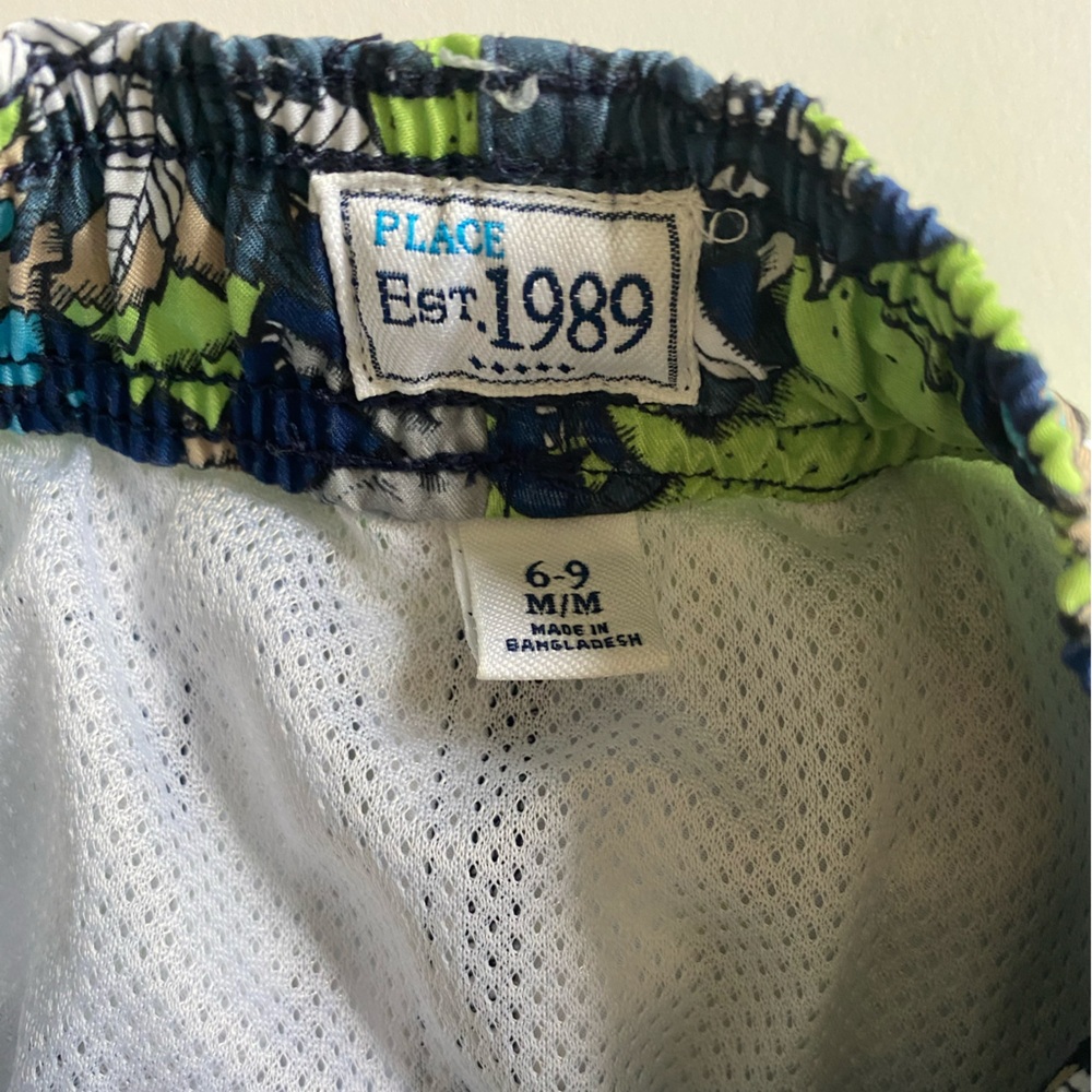 1989 Place Neon Green Dinosaur Lightweight Swim Trunks 6-9 Months - Picture 10 of 10